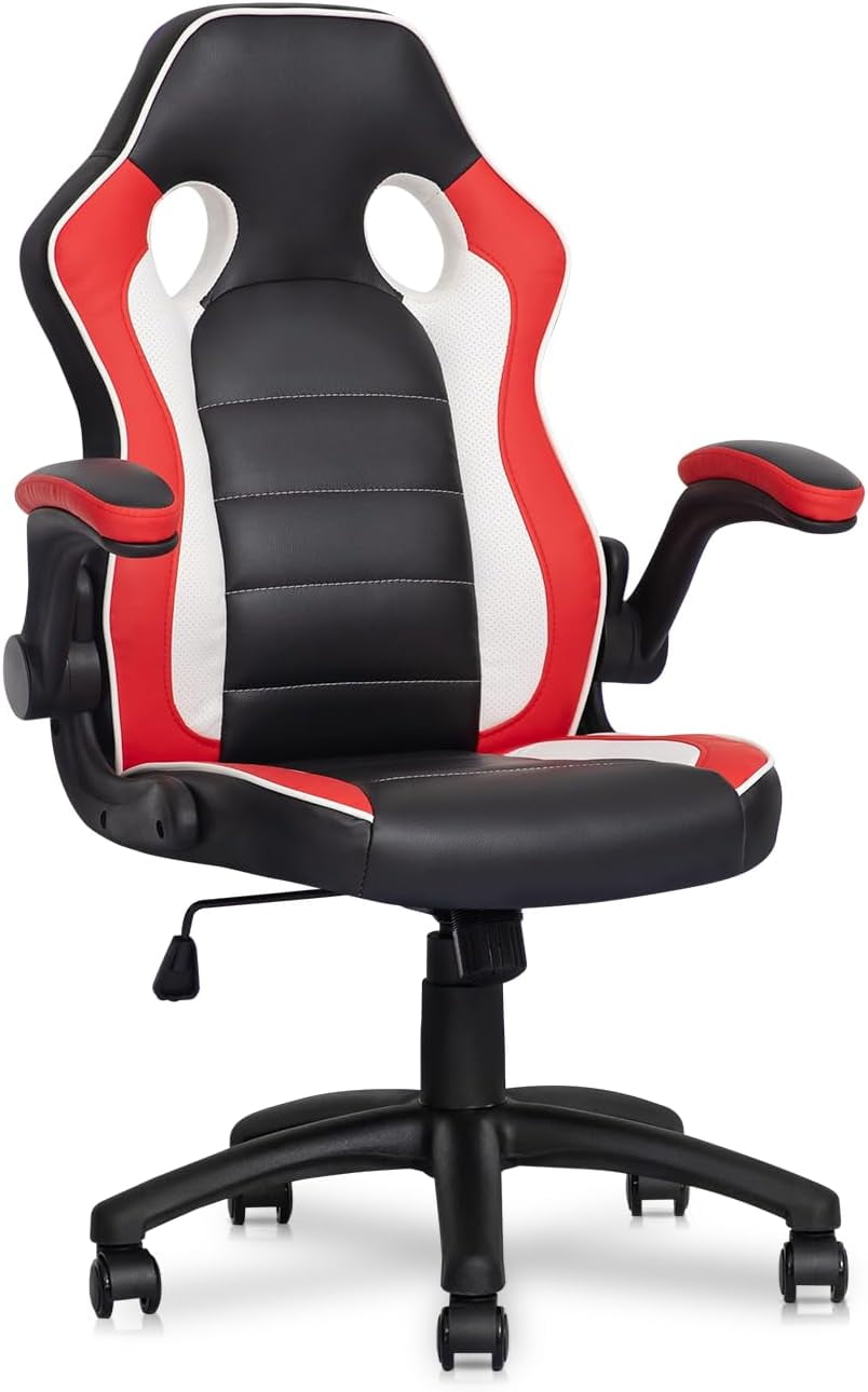 QSHIMY Computer Gaming Chairs Ergonomic Video Game Chair with Padded Flip-up Arms for Men Women Adults Gamer, Blue