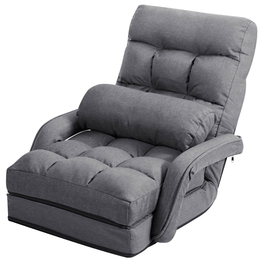 Spaco Folding Lazy Floor Chair Sofa with Armrests and Pillow-Gray, Folding Gaming Chair for Living Room Bedroom