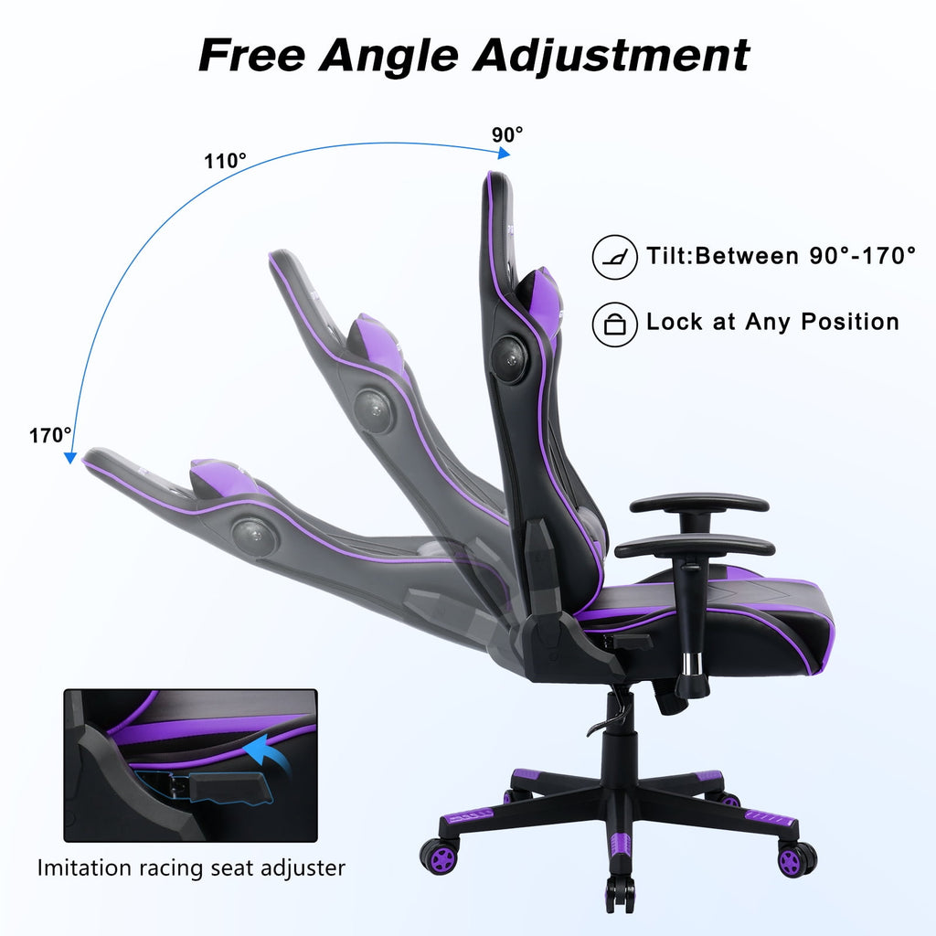 GTRACING Gaming Chair with Bluetooth Speakers High Back Office PU Chair, Purple