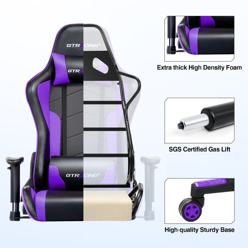 GTRACING Gaming Chair with Bluetooth Speakers High Back Office PU Chair, Purple