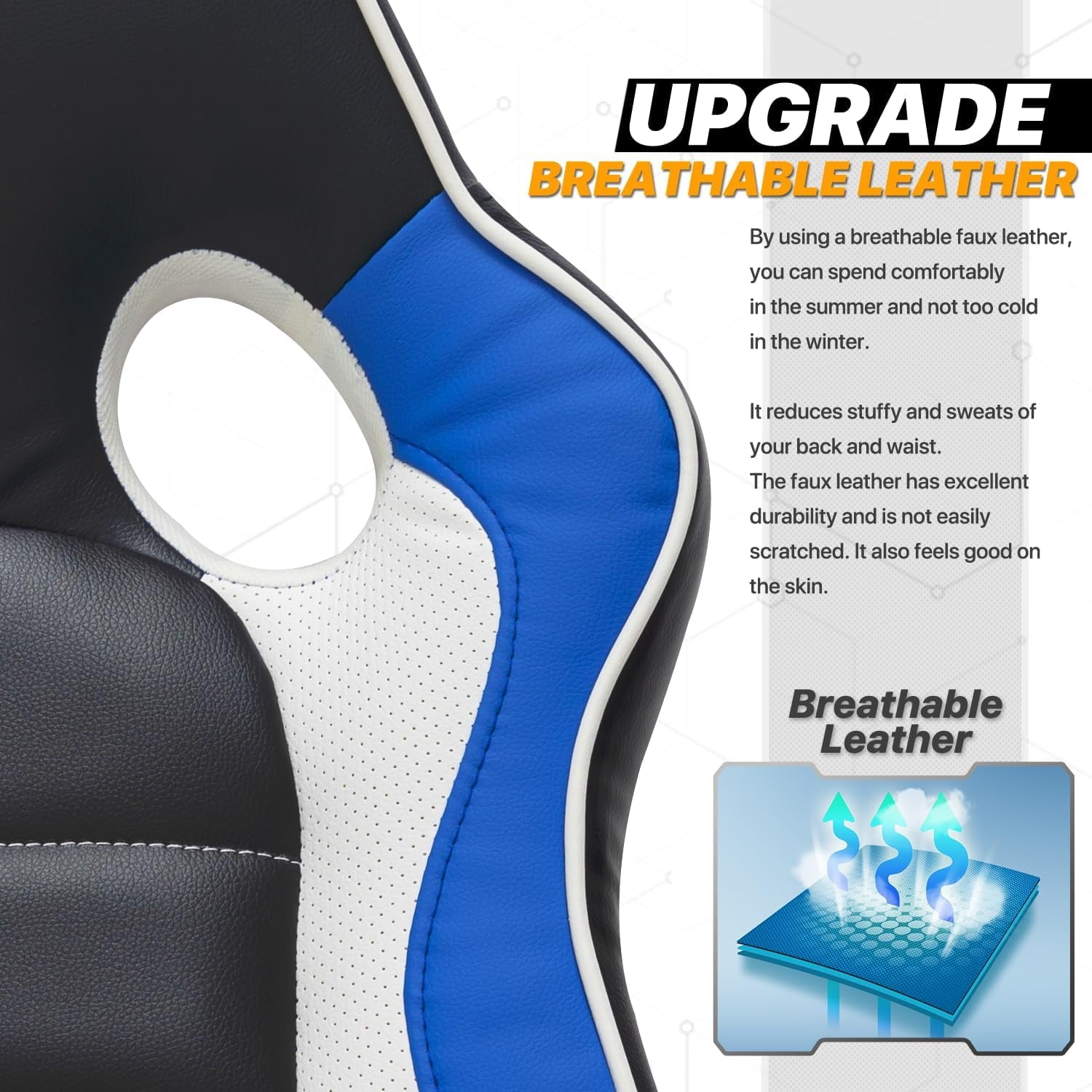 QSHIMY Computer Gaming Chairs Ergonomic Video Game Chair with Padded Flip-up Arms for Men Women Adults Gamer, Blue