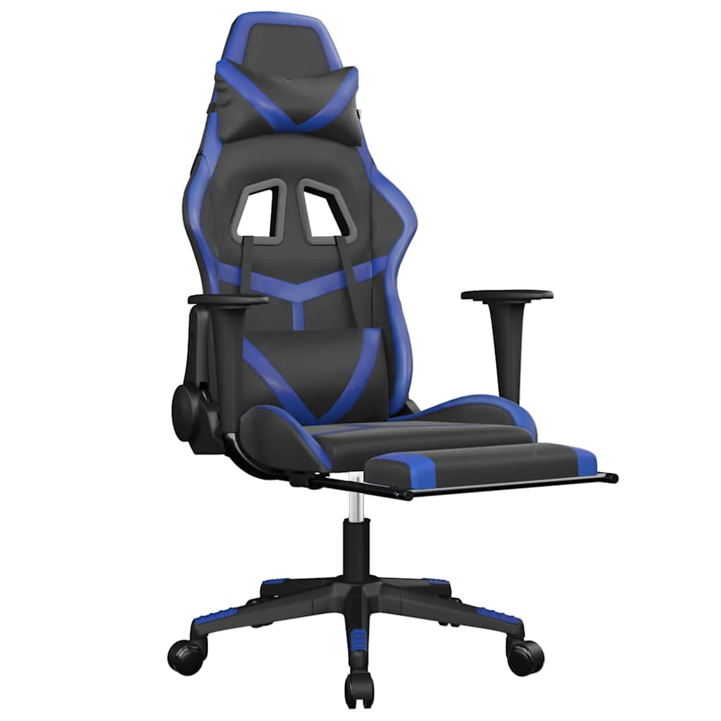vidaXL Massage Gaming Chair with Footrest, Reclining, Height Adjustable, Swivel, Black & Blue