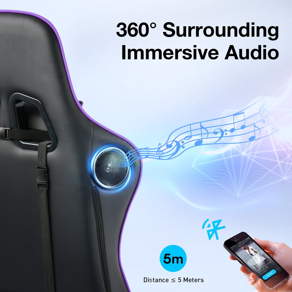 GTRACING Gaming Chair with Bluetooth Speakers High Back Office PU Chair, Purple