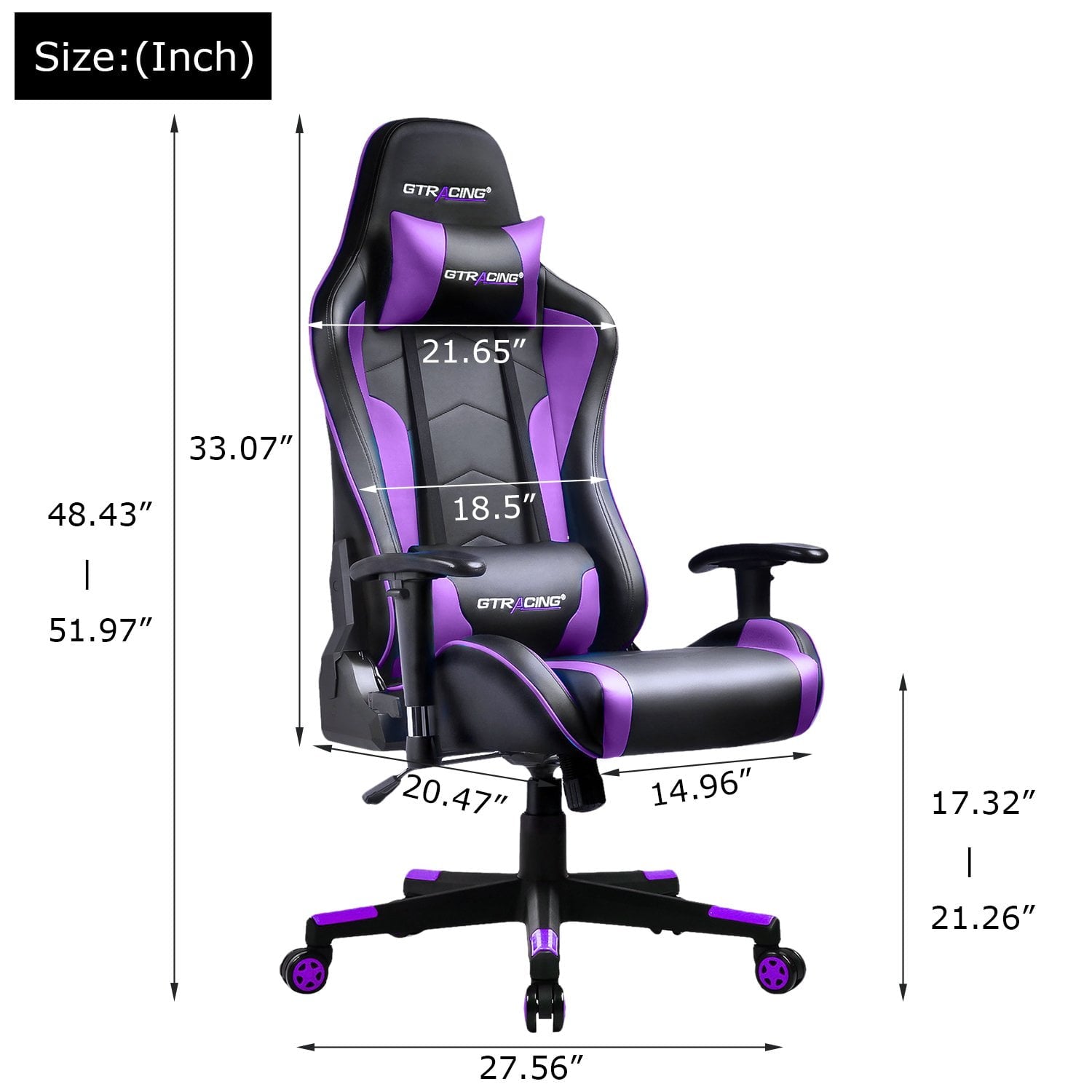 GTRACING Gaming Chair with Bluetooth Speakers High Back Office PU Chair, Purple