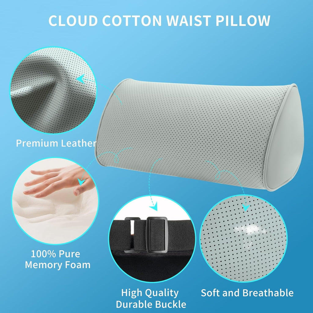 Lumbar Support Pillow for Car Seat and Office Chair, Gaming Chair, Ergonomic Memory Foam Back Cushion Lower Back Pain Relief, Luxury Leather Back Support Pillow, Gray