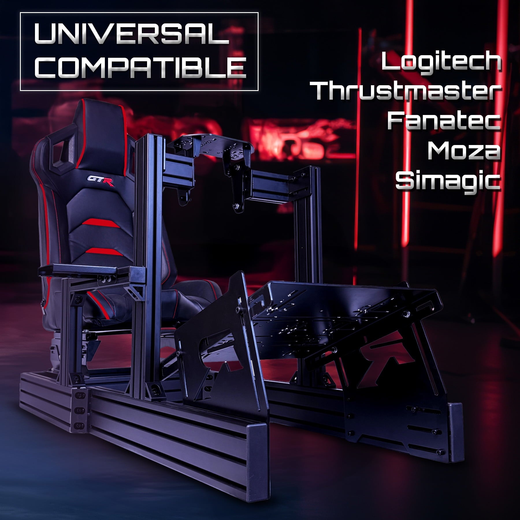 GTR Simulator GTA Revolution Racing Cockpit Video Game Chair w/ Black/Red Seat & Universal Mount