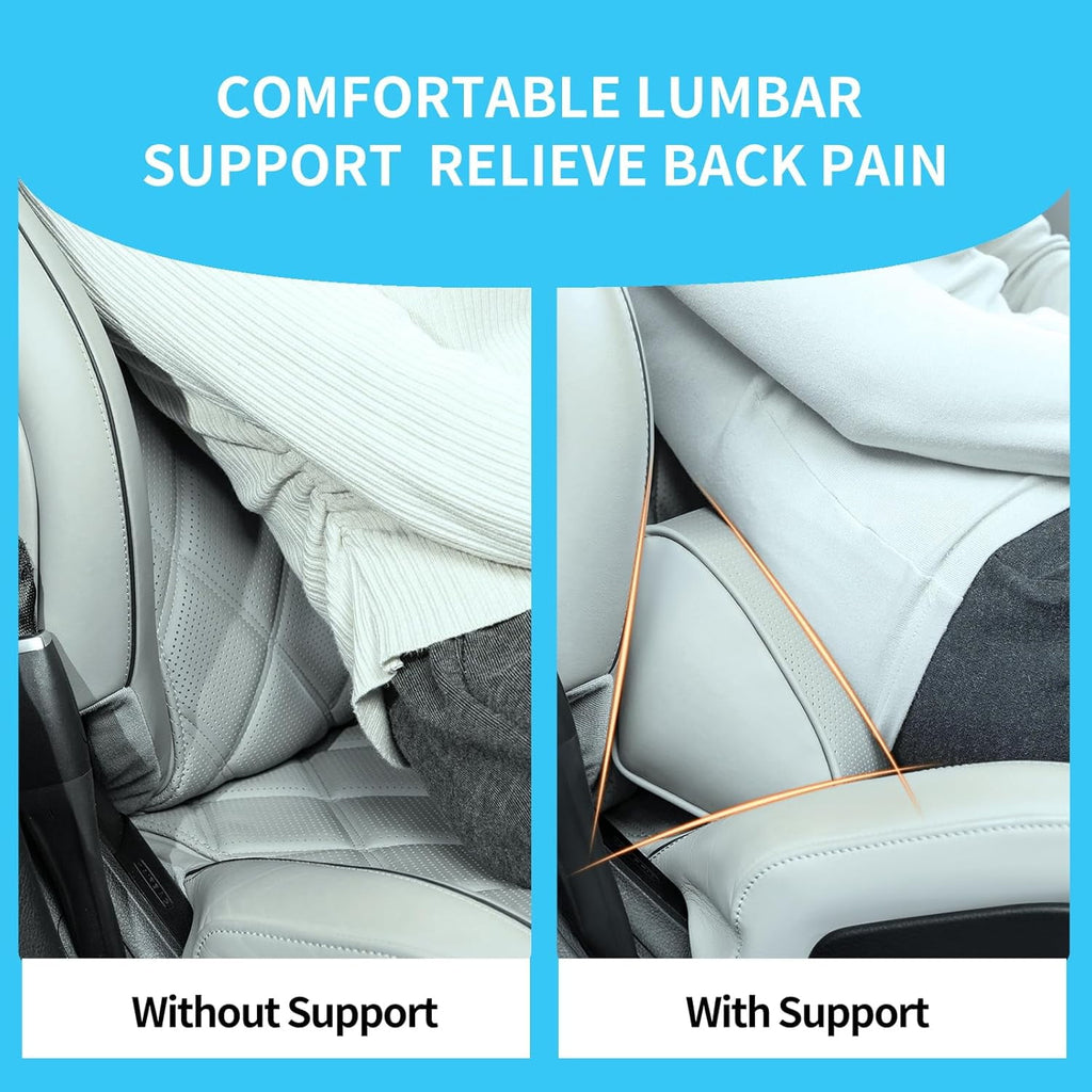 Lumbar Support Pillow for Car Seat and Office Chair, Gaming Chair, Ergonomic Memory Foam Back Cushion Lower Back Pain Relief, Luxury Leather Back Support Pillow, Gray