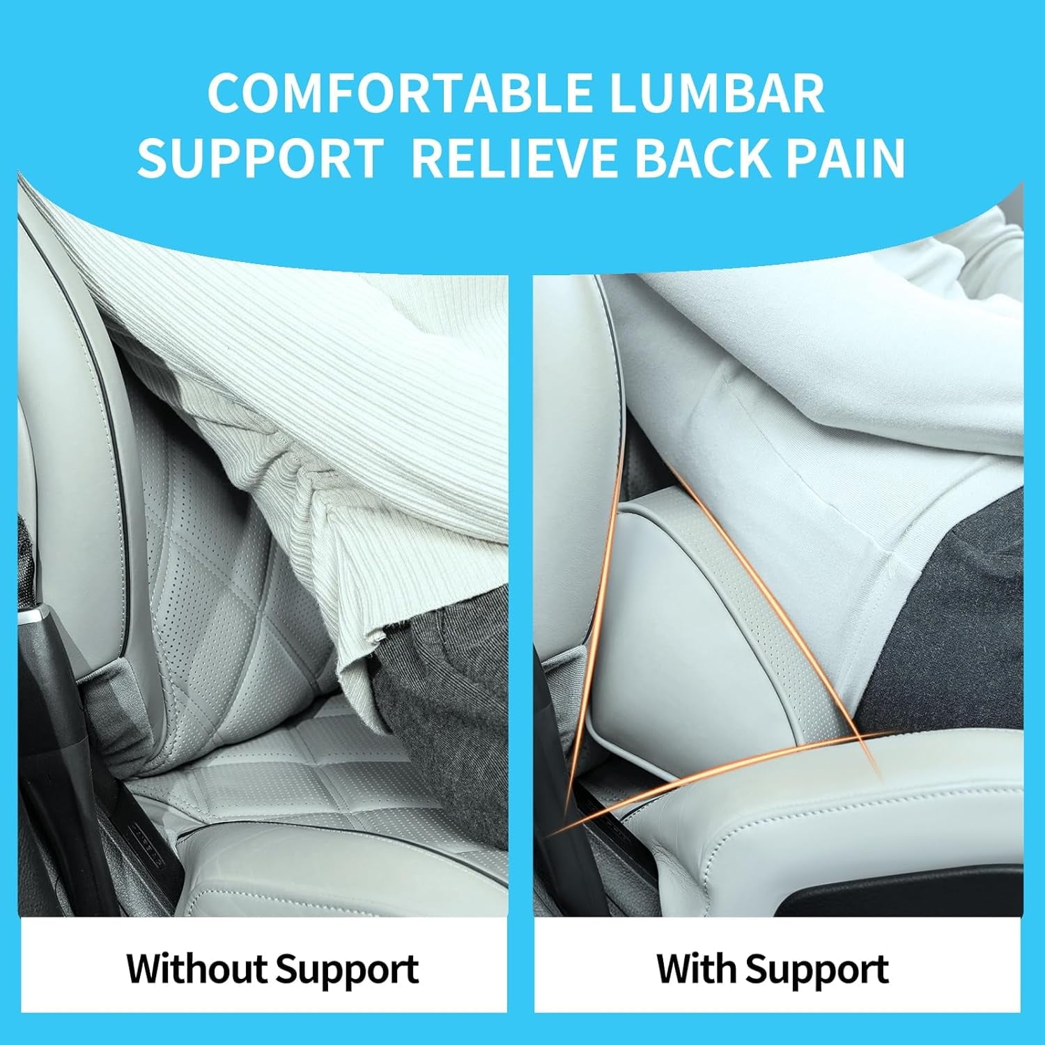 Lumbar Support Pillow for Car Seat and Office Chair, Gaming Chair, Ergonomic Memory Foam Back Cushion Lower Back Pain Relief, Luxury Leather Back Support Pillow, Gray