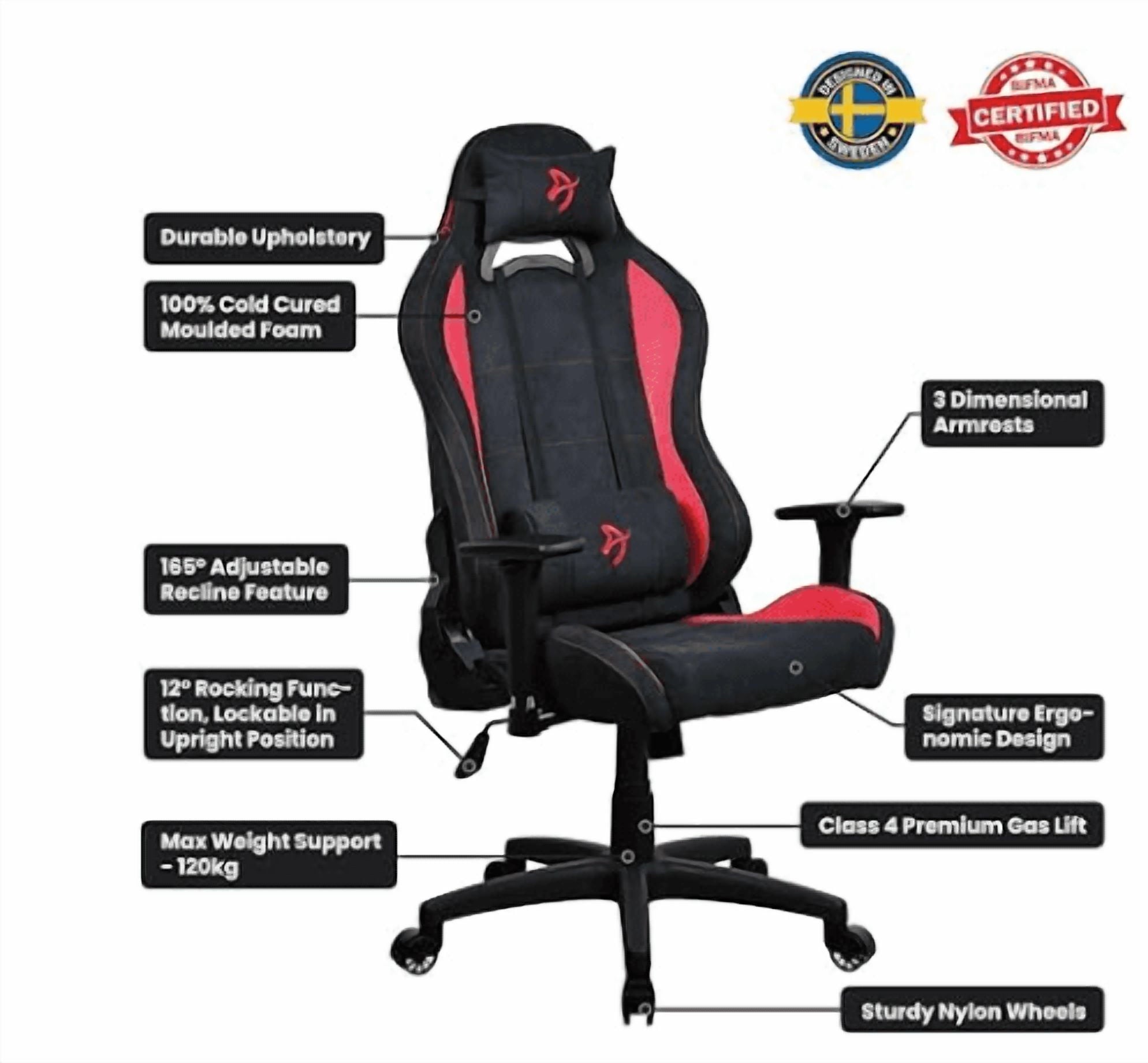 Arozzi Torretta Super Soft Upholstery Fabric Gaming Chair, Breathable Fluid-Repellent Ergonomic Office Chair with Adjustable Height, 3D Armrest & 2 Supportive Pillows (Red)