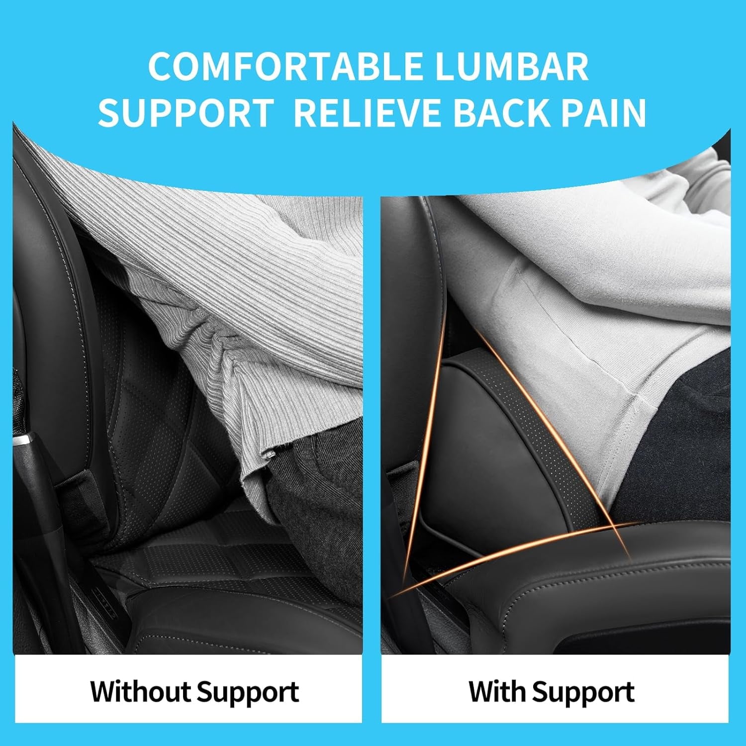 Lumbar Support Pillow for Car Seat and Office Chair, Gaming Chair, Ergonomic Memory Foam Back Cushion Lower Back Pain Relief, Luxury Leather Back Support Pillow, Gray
