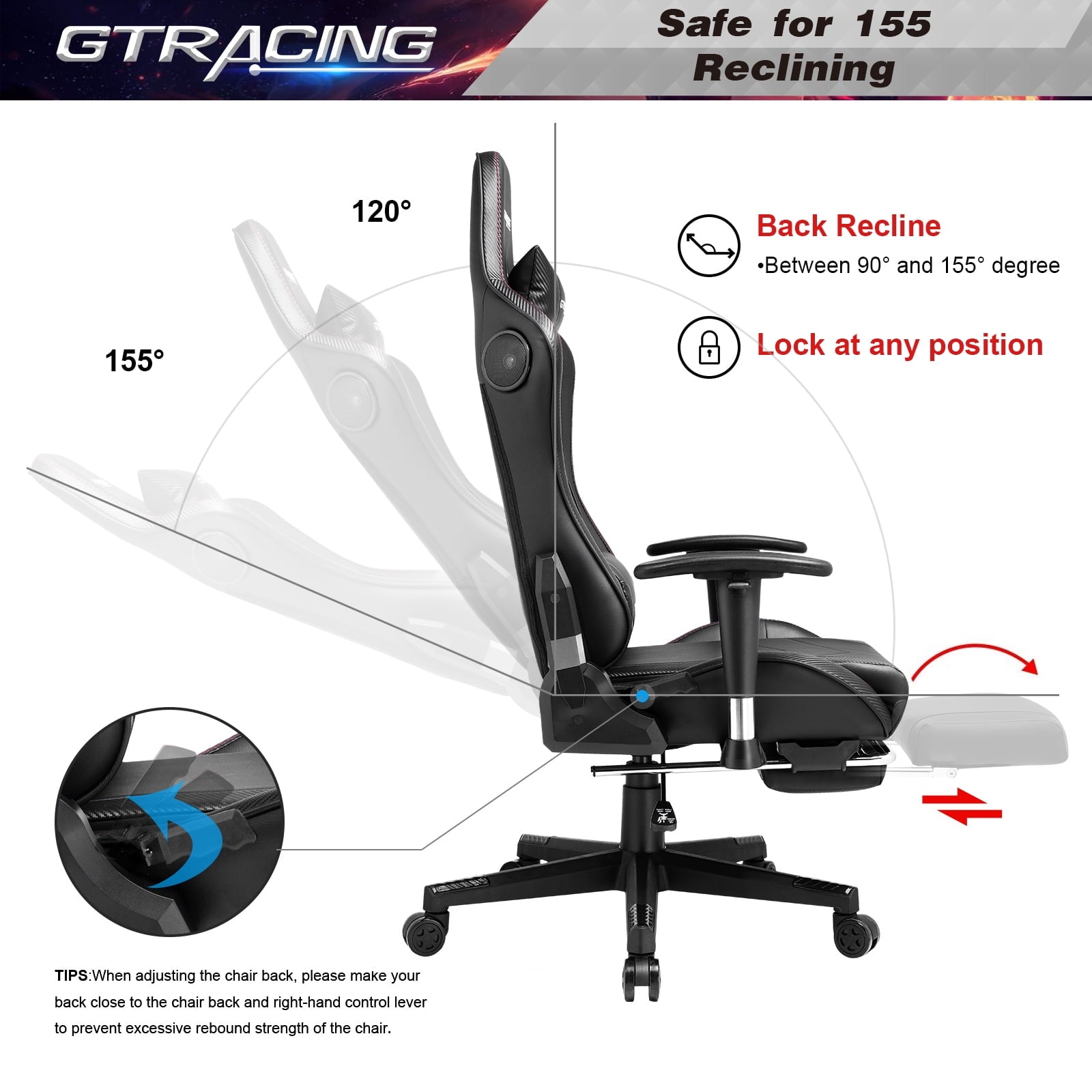 LUCKLIFE Gaming Chair with Speakers Bluetooth and Footrest in Home Office Chair, Black