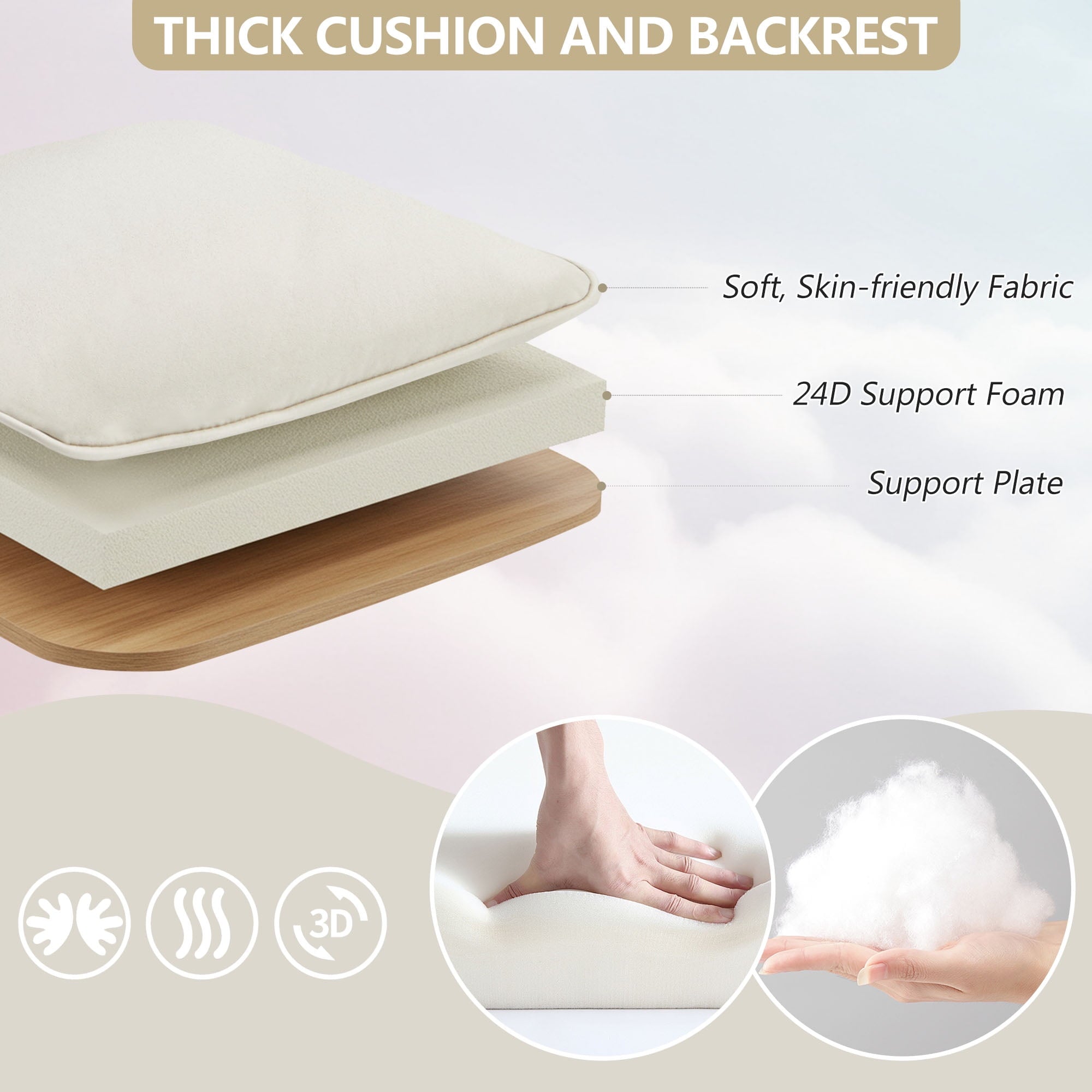 EROMMY Office Chair with Adjustable Height, Ergonomic Office Chair, Computer Chairs for Home, 90-180° Tiltable High Backrest, Beige