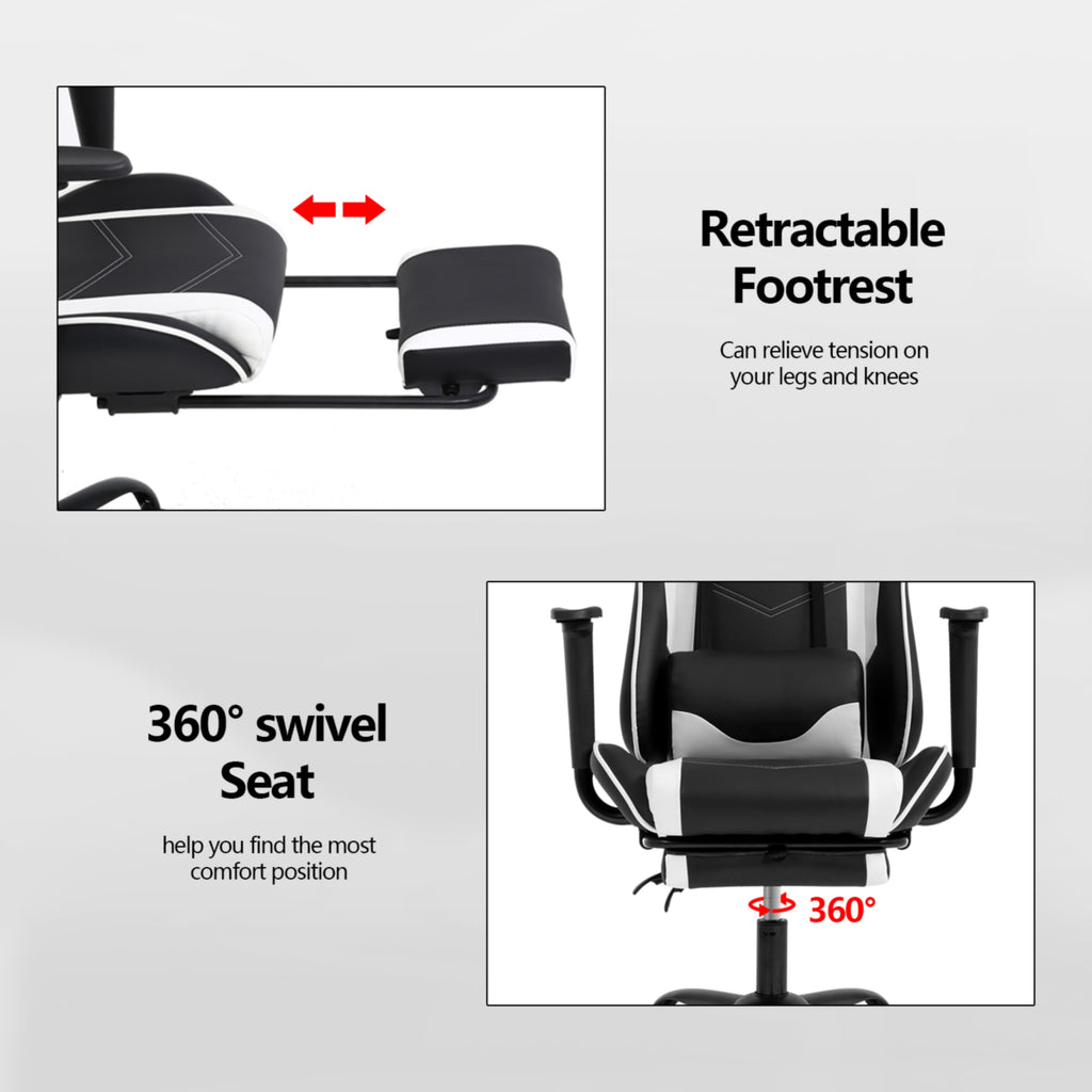 Furniture of America Haver Adjustable Gaming Chair, White and Black