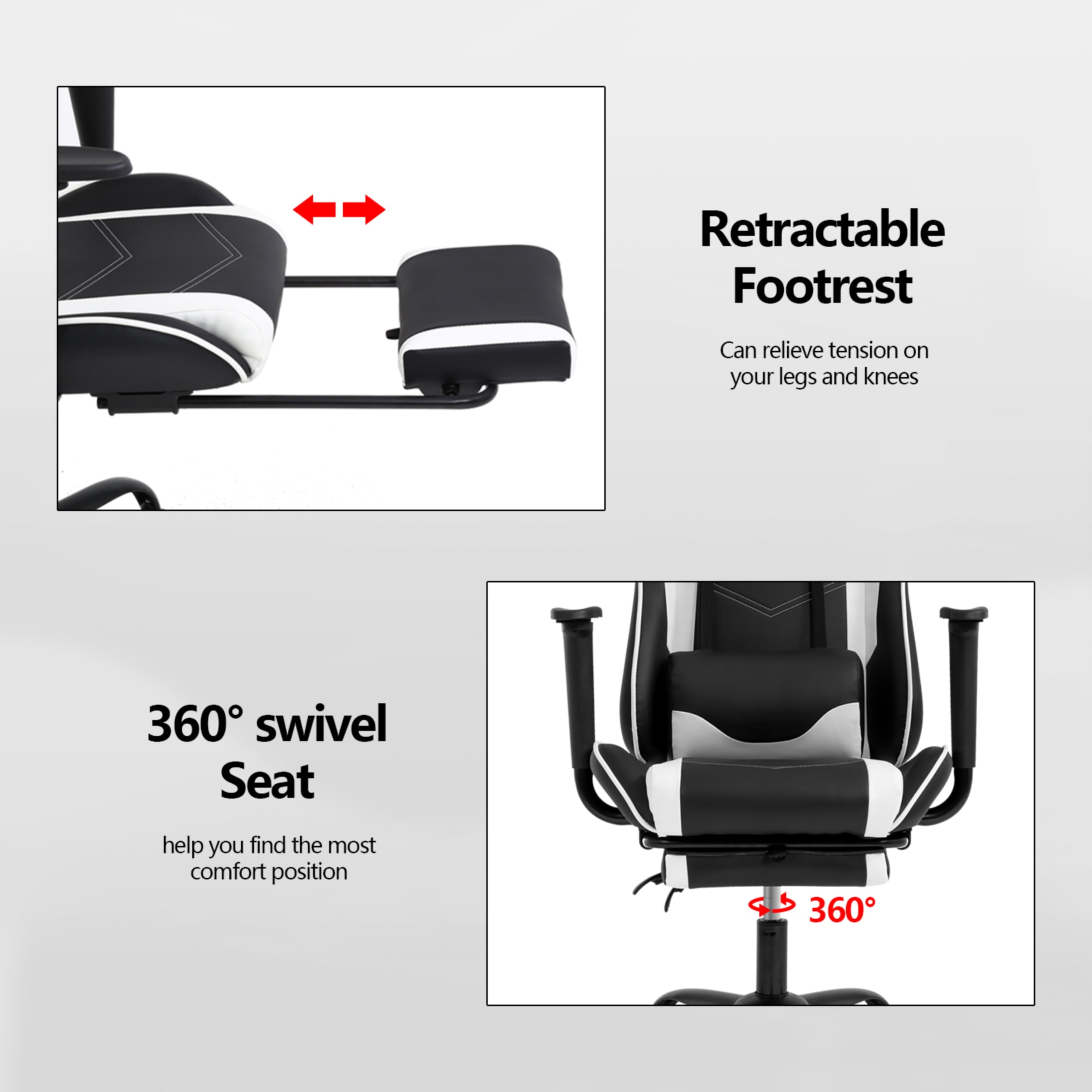 Furniture of America Haver Adjustable Gaming Chair, White and Black