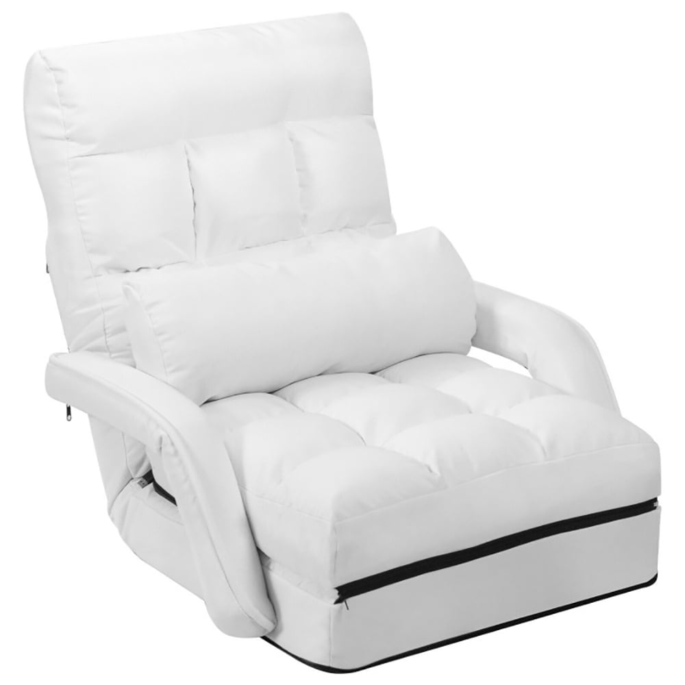 Yardi Yard Folding Lazy Floor Chair Sofa with Armrests and Pillow-White, Gaming Chair Floor, Floor Chairs for Adults, No Assembly Required