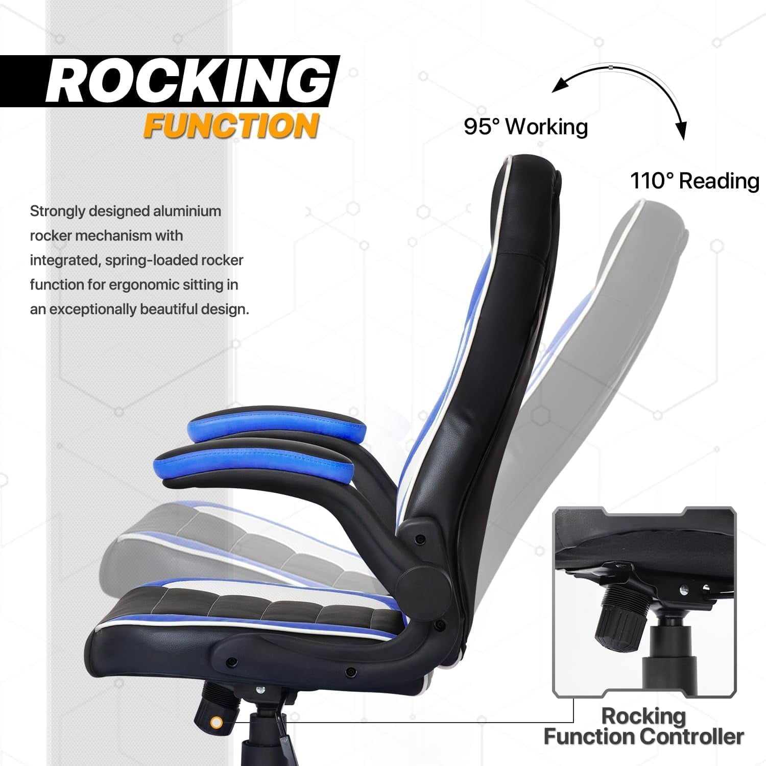 QSHIMY Computer Gaming Chairs Ergonomic Video Game Chair with Padded Flip-up Arms for Men Women Adults Gamer, Blue