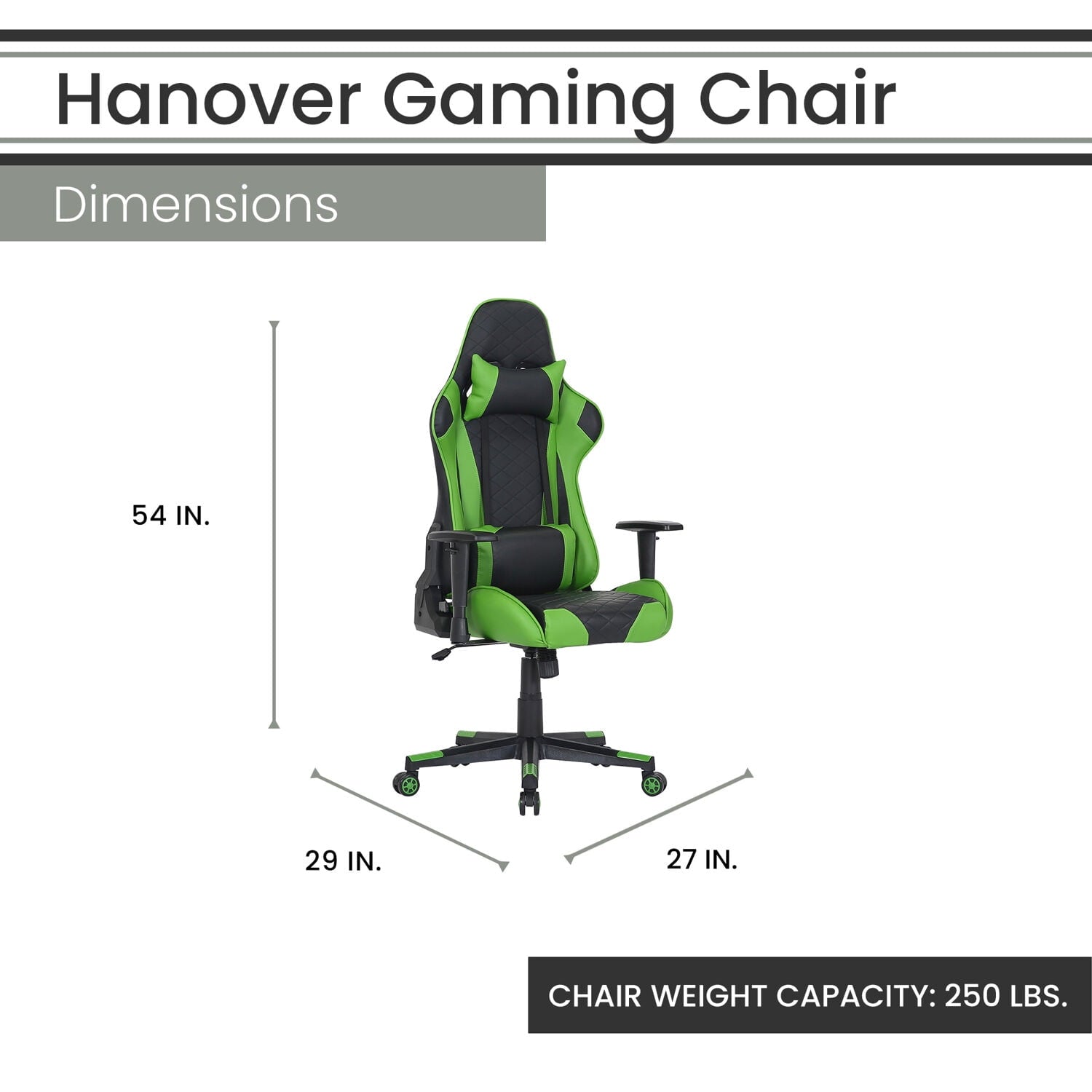 Hanover Commando Green & Black Ergonomic Racer Gaming Chair | Height Adjustable Gas Lift | Tilt Recline | High Quality Padding | HGC0115