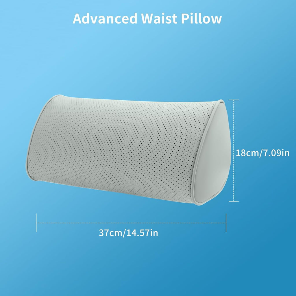 Lumbar Support Pillow for Car Seat and Office Chair, Gaming Chair, Ergonomic Memory Foam Back Cushion Lower Back Pain Relief, Luxury Leather Back Support Pillow, Gray