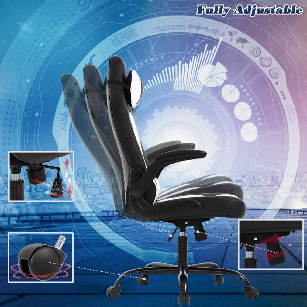 BestOffice PU Leather Gaming Office Chair , Massage & Lumbar Support Desk Chair for Adults, White