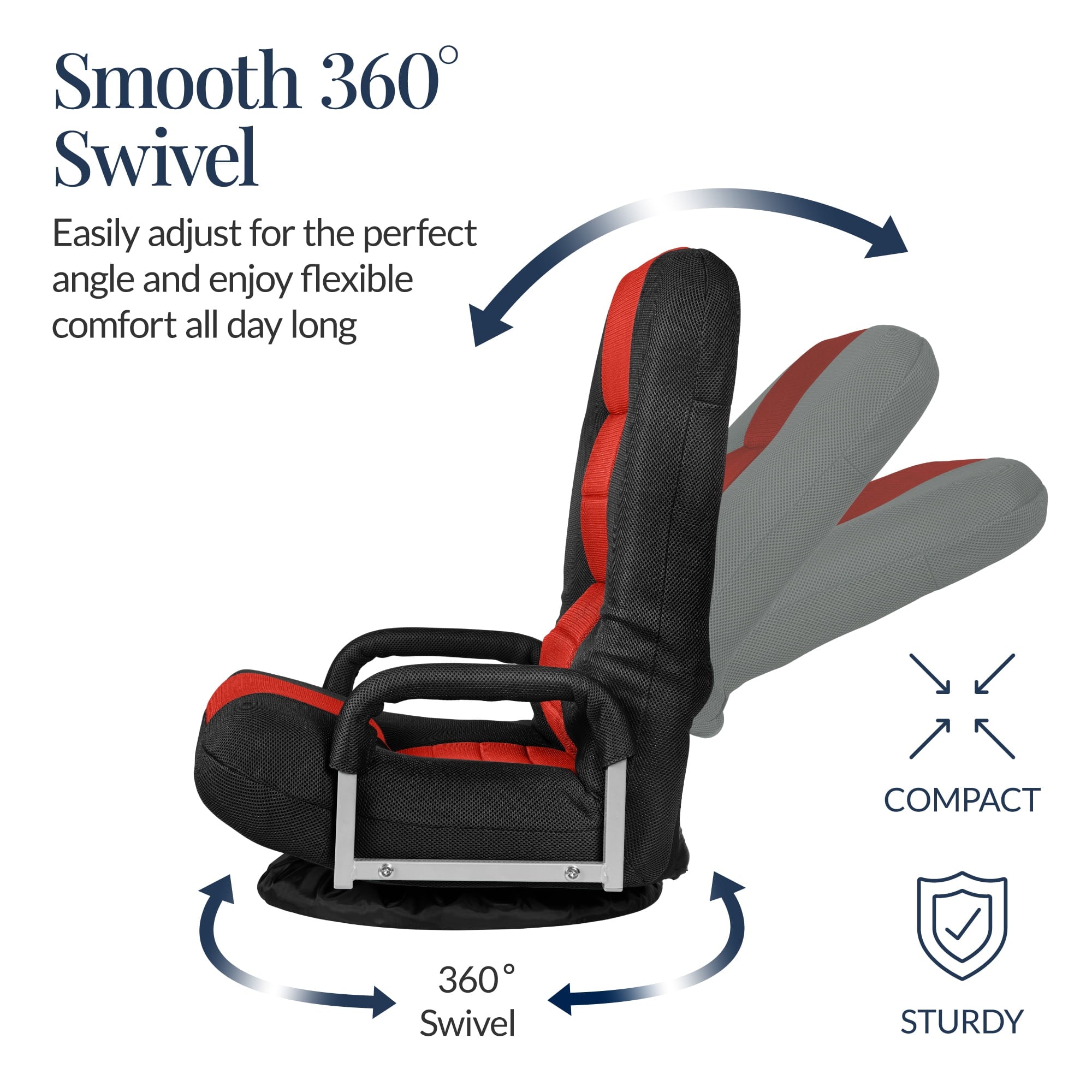 Best Choice Products 360-Degree Swivel Gaming Floor Chair w/ Armrest Handles, Foldable Adjustable Backrest - Black/Red