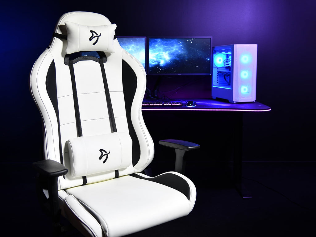 Arozzi Torretta Soft PU Leather Material Gaming Chair, Durable Ergonomic Office Chair with Adjustable Height, 3D Armrest & 2 Supportive Pillows (White)
