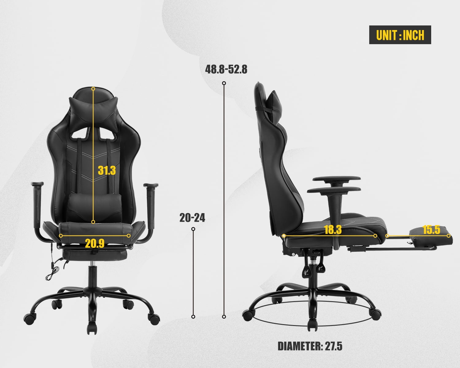 CL.HPAHKL Video Gaming Chair with Footrest & Massage Lumbar Support, Ergonomic Computer Chair Reclining High Back Gamer Chair PC Office Chair for Adults Women Men, Black